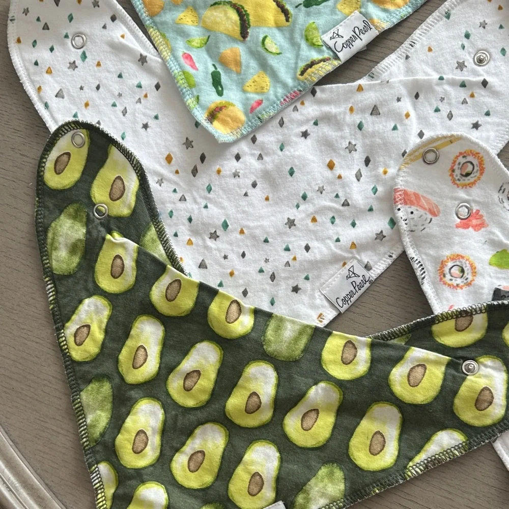 Assorted Green & Gray Baby Bandana Bibs - Pack of 7